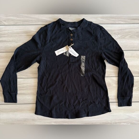 Natural Reflections Thermal Henley Black L NWT - Picture 2 of 4